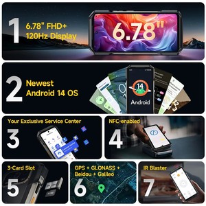 Téléphone robuste Ulefone Armor 27T Pro Plus 5G, 10600 mAh, Android 15, smartphone, caméra de nuit 50MP+64MP, 6,78 pouces, 24 Go + 256 Go, NFC mobile - Product Image 2