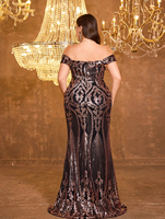 Robe de soirée sirène maxi élégante brodée, dos nu et épaules dénudées, pour femmes grandes tailles