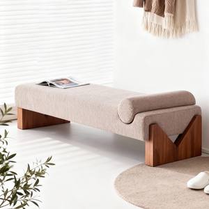 Banc en bois massif de style nordique, rembourré en tissu, pour chambre à coucher, salon, entrée, structure durable, utilisation adulte - Product Image 3