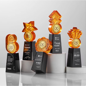 Solid Wood Crystal Glass <b>Trophy</b> Award <b>Plaque</b> Engraved For Conference Decoration Freestanding Curve Shape - Product Image 2