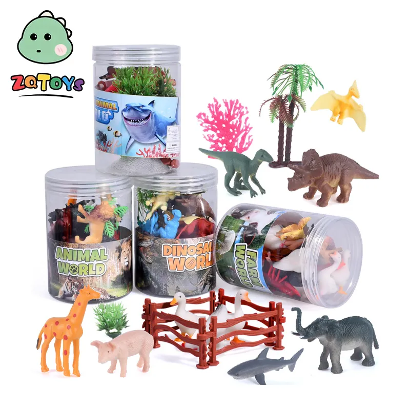 Zhiqu Toys Kinderspiel zeug Kostenlose Post Eimer Dinosaurier Modell Ocean Mini Farm Spielzeug Simulation ZOO Tier Massiv PVC Kunststoff Unisex