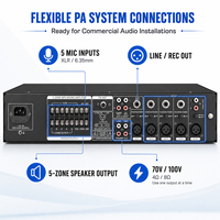 Amplificateur de sonorisation commercial XIDLY 150W 5 zones avec tuner USB SD FM Bluetooth 3 entrées micro pour système de sonorisation, église, école, installation