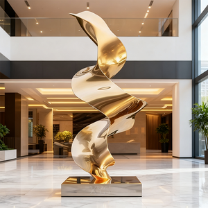 Esculturas de Jardín de Arte Metálico Contemporáneo, Figura 3D de Acero Inoxidable Pulido Abstracto Moderno - Product Image 2