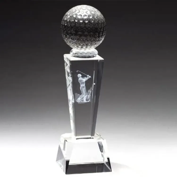 Eer Van Crystal Oem/Odm Nieuwe Gravure Logo Aanpassen 3d Gravure Crystal Sport Golf Trofee Award