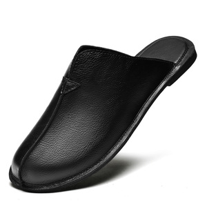 Mules en cuir véritable pour hommes, marron, à bout fermé, chaussures décontractées à enfiler, dessus en cuir de vachette souple, antidérapantes - Product Image 2