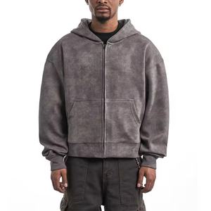 Sudadera con Capucha Corta de Alta Calidad, Unisex, 100% Algodón, Estilo Vintage, Lavado Desgastado, Estampada, con Cremallera, para Hombre - Product Image 1