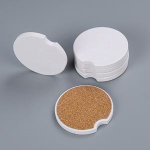 Alas Gelas Keramik Putih Bulat Kontemporer 2 Pcs dengan Alas Gabus Penyerap dan Permukaan Kosong untuk Minuman di Meja - Product Image 4