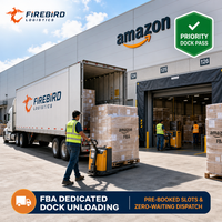 Transport fiable de camions Firebird pour l'entrepôt FBA à l'étranger, manutention sécurisée des marchandises, transport fiable pour les marchandises en vrac.
