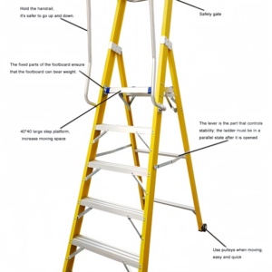Echelle à plateforme électrique isolée en PRF avec main courante échelle à chevrons - Product Image 2