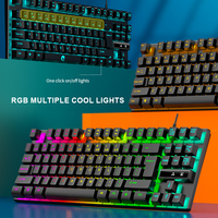 Nouveau clavier à membrane rétroéclairé RVB en gros, 87 touches, noir, filaire, TKL, avec fonction multimédia, interface USB
