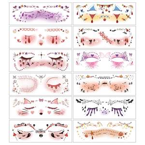 Pegatinas de tatuaje de cara de Halloween, Tatuajes Temporales falsos realistas para disfraces, calcomanías de cuerpo y cara de miedo, accesorios de maquillaje de fiesta - Product Image 6