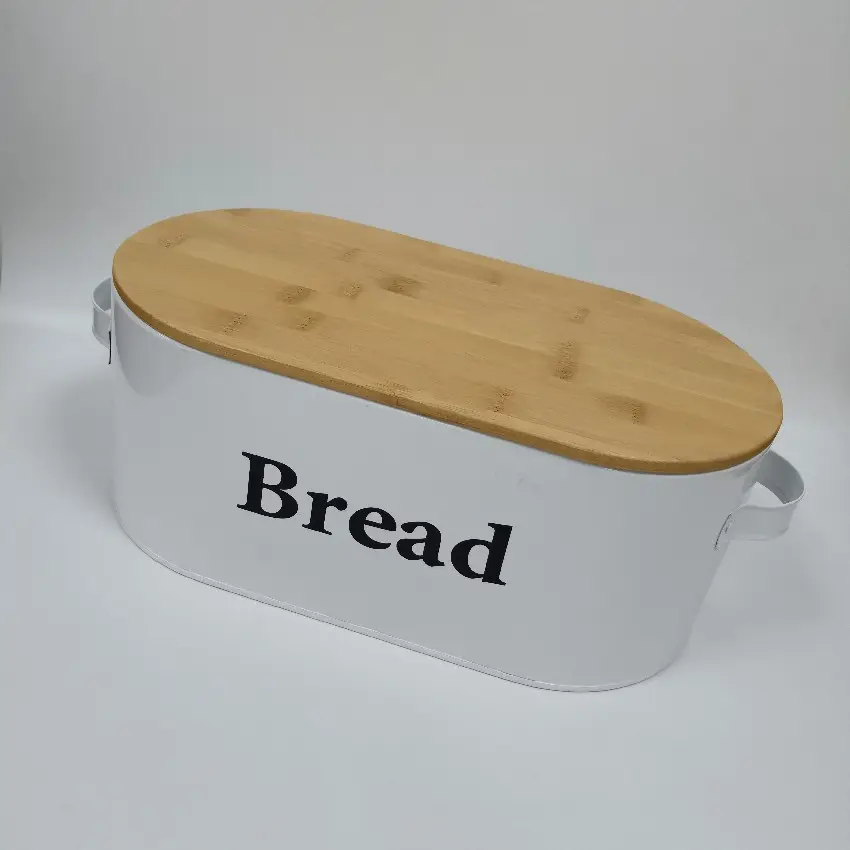 गोल आयत डिजाइन धातु रोटी बिन रसोई खाद्य भंडारण बॉक्स बांस Lids के साथ