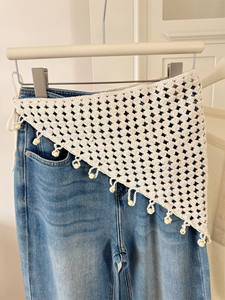 Pañuelo Triangular de Algodón con Flecos, Adorno de Encaje, Cinturón, Pañuelo para la Cabeza, Accesorio para Usar en Capas, Cuatro Estaciones - Product Image 4