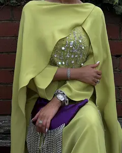 2024 Ид в Турции с бусинами и блестками на заказ, роскошное простое изумрудно-зеленое открытое кимоно для девушек, мусульманское тонкое платье Ид