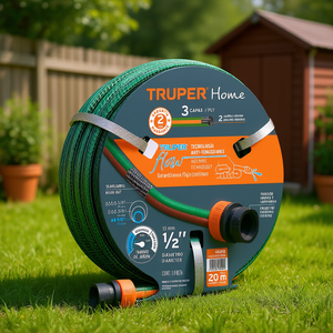 Enrouleur de tuyau d'arrosage Truper 20M avec tuyau en laiton et PVC 3 couches de 1/2 pouce et connecteurs en plastique pour l'arrosage et l'irrigation en extérieur - Product Image 2