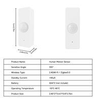 Nouveau détecteur d'alarme infrarouge à détection de mouvement humain TUYA Wi-Fi/ZigBee en option avec contrôle par application mobile