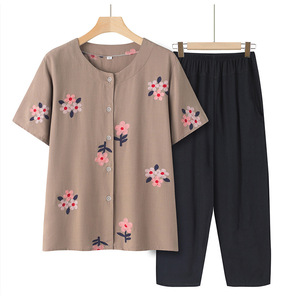 Cárdigan <span class=keywords><strong>de</strong></span> <span class=keywords><strong>verano</strong></span> <span class=keywords><strong>de</strong></span> manga corta para mamá, tops para mujer, traje suelto <span class=keywords><strong>de</strong></span> mediana edad y ancianos, camisa, ropa suave para <span class=keywords><strong>abuela</strong></span>, conjunto <span class=keywords><strong>de</strong></span> dos piezas - Product Image 5