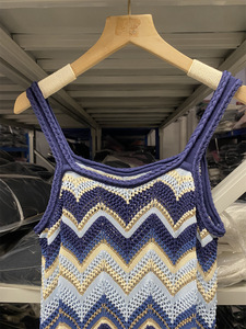 2025 Mới Mùa Hè Phụ Nữ Pháp Phong Cách Sang Trọng Không Tay <span class=keywords><strong>Zig</strong></span> <span class=keywords><strong>Zag</strong></span> Dệt Kim Ăn Mặc Dây Đeo Rỗng Mỏng Ăn Mặc Thanh Lịch Đảng Sundress - Product Image 5