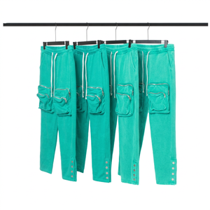 <b>Mens</b> Teal <b>Cargo</b> Sweatpants Multi Pocket Drawstring <b>Jogger</b> Pants Snap Cuff Streetwear Casual Fashion Wholesale Manufacturer - Product Image 1