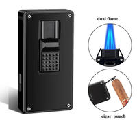 Briquets à cigares en acier inoxydable DB-265 à double flamme, coupe-vent, à soufflage direct, au butane, personnalisables avec logo – Vente en gros