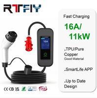 Chargeur EV portable RTFLY 16A 11kW Type 2, charge rapide pour véhicules électriques avec prise CEE, utilisation extérieure et domestique, compatible avec application de contrôle