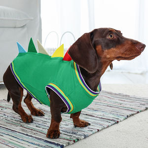 Jaket hewan peliharaan Dachshund mewah rompi anjing poliester halus dengan desain dinosaurus lucu musim dingin sederhana Ukuran XL dan XXL untuk anjing kecil - Product Image 4
