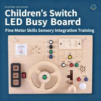 Certification CE CPC Montessori Jouet éducatif précoce en bois Simulation de volant de voiture Éclairage LED pour enfants Tableau occupé