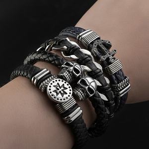 Bracelet tressé en cuir vintage fait main pour homme, bijoux fantaisie en acier inoxydable, cadeau idéal - Product Image 2