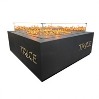 Table de foyer rectangulaire extérieure en acier au carbone de haute qualité, forme personnalisée, avec télécommande et système de chauffage pour les fêtes