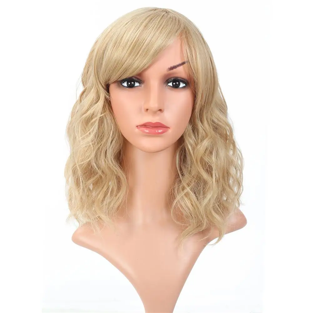 MYZYR own brand wig high-quality heat-resistant synthetic wig 16 inches, fluffy wavy bangs wig, noble gold artificial wig