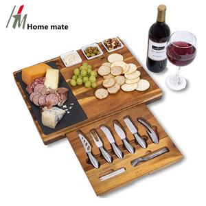 Bandeja rectangular de madera y pizarra Natural para servir comida, con cuchillo y juego de cuencos de acero inoxidable, decoración del hogar - Product Image 1