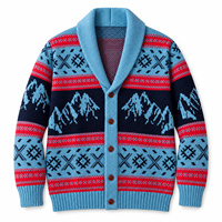 Cardigan en tricot jacquard Fair Isle à col châle pour homme, manches longues, boutonnage frontal, épais et chaud, idéal pour l'hiver, OEM ODM