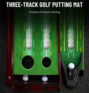 Equipamento de prática de tapete verde para escritório interno, mini golfe com dois tamanhos de buracos, equipamento para prática de golfe com retorno automático de bola