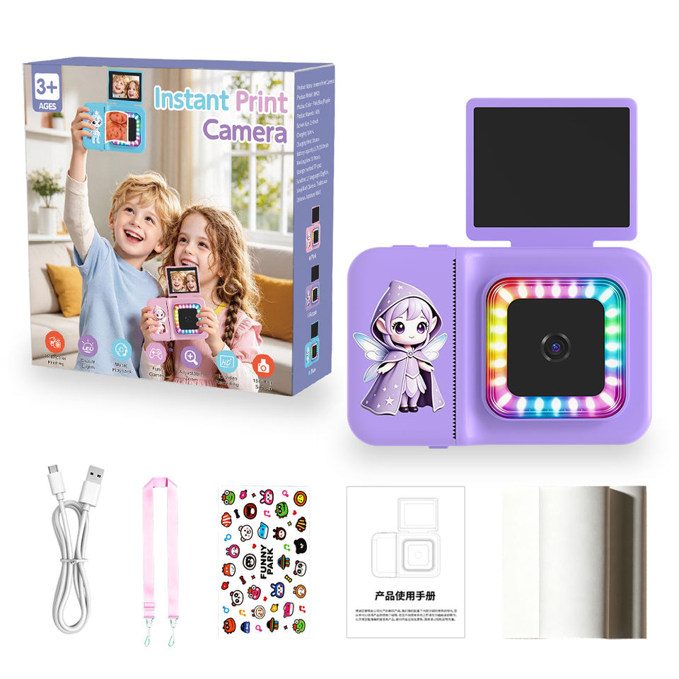 Pink Kids Instant Print Camera with LED Ring Light and Fairy Design AI ...