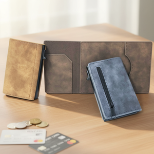 <span class=keywords><strong>Portefeuille</strong></span> pour homme personnalisé, design élégant, en aluminium fin avec blocage RFID, en cuir véritable pour le rangement des cartes de crédit - Product Image 1