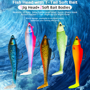 Señuelo de pesca de lubina con cabeza de pez y cola en T, jig head de 2 cuerpos, ojos 3D realistas, plomo desmontable, alta visibilidad, brillo UV - Product Image 1