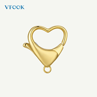 Connecteur de collier en forme de cœur VFOOK Findings, sans nickel, fermoir en or véritable 14K 18K pour travaux sur mesure