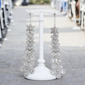 Elegant <b>Long</b> Drop Stylish Danglers <b>Earrings</b> for Women Trendy Silver Unique Design Glass Stone Jewelry for Parties & Weddings - Product Image 1