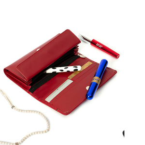 Red Leather Foldable <b>Long</b> <b>Wallet</b> with Button Closure Fashion for Women Daily Use - Product Image 3