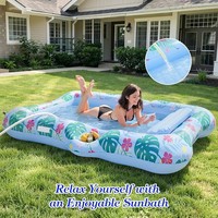 Lit de bain de soleil gonflable double pour piscine, chaise longue flottante avec porte-gobelet et oreiller bar à glace