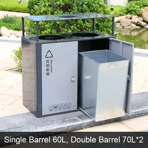 Rectangular Metal Trash Bin With Rain Cover Outdoor Recycling And Garbage Bin Solution For Streets And Parks