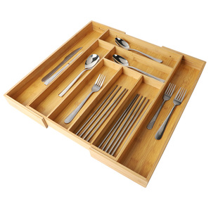 대나무 모던 미니멀리스트 단색 직사각형 서랍 분리형 수납함 확장형 수저통 정리함 - Product Image 5