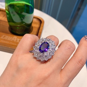 Fashion Eco-friendly Copper Dainty Floral Pendant <b>Earrings</b> Ring <b>Set</b> 10*14MM Purple Zircon Flower Jewelry <b>Set</b> for Romantic Events - Product Image 4