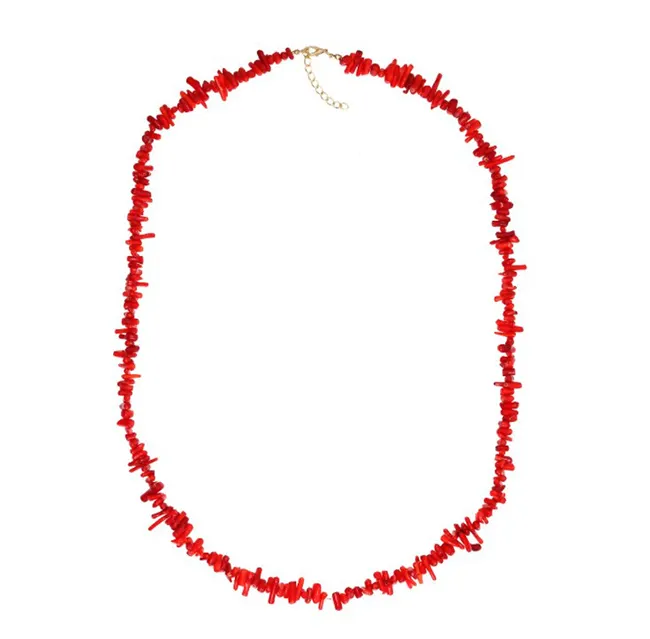 Ожерелье-цепочка женское в богемном стиле, длинная цепь в этническом стиле, украшенная бусинами, Красный Бирюзовый коралл, гравий, в европейском стиле