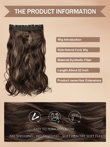 Extensiones de Cabello con Clip de Fibra Sintética de Alta Temperatura FH, Ondas Naturales, Extensiones de Cabello de Color con 5 Clips, Fácil Instalación - Product Image 5