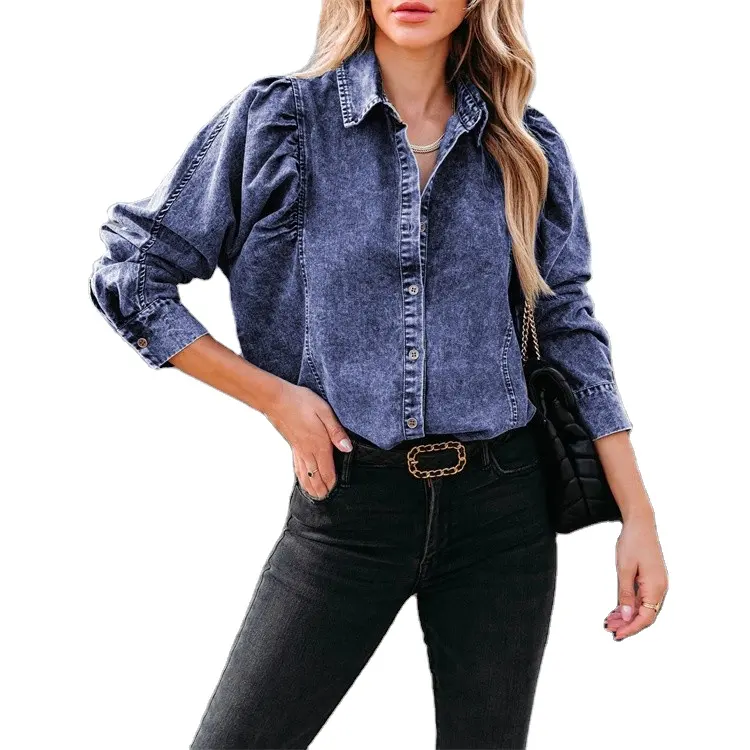 LH Wholesale Women's T-shirt Fashion Denim Shirt Casual Loose Street Long Sleeve Shirt Jean Jackets For Women's Jean Shirt