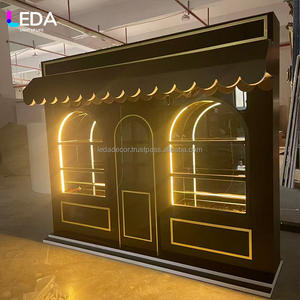 Arche de fond de scène en acrylique de style maison noire LEDA, nouvelle conception, avec bande lumineuse chaude luminescente pour la décoration de mariage - Product Image 3