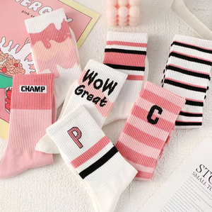 In cotone Versatile alta bellezza bianco rosa striscia lettera <span class=keywords><strong>calze</strong></span> da ragazza - Product Image 2