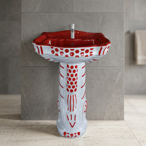 Modern Square Designer Ceramic Wash Basin With Full Pedestal Floor Standing Set For Mall Washrooms - Product Image 5