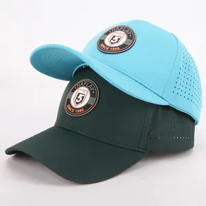 NEW Custom 5 Panel Rubber Pvc Logo Baseball Cap Waterproof Laser Cut Hole Perforated Hat Performance Sports Dad Hat